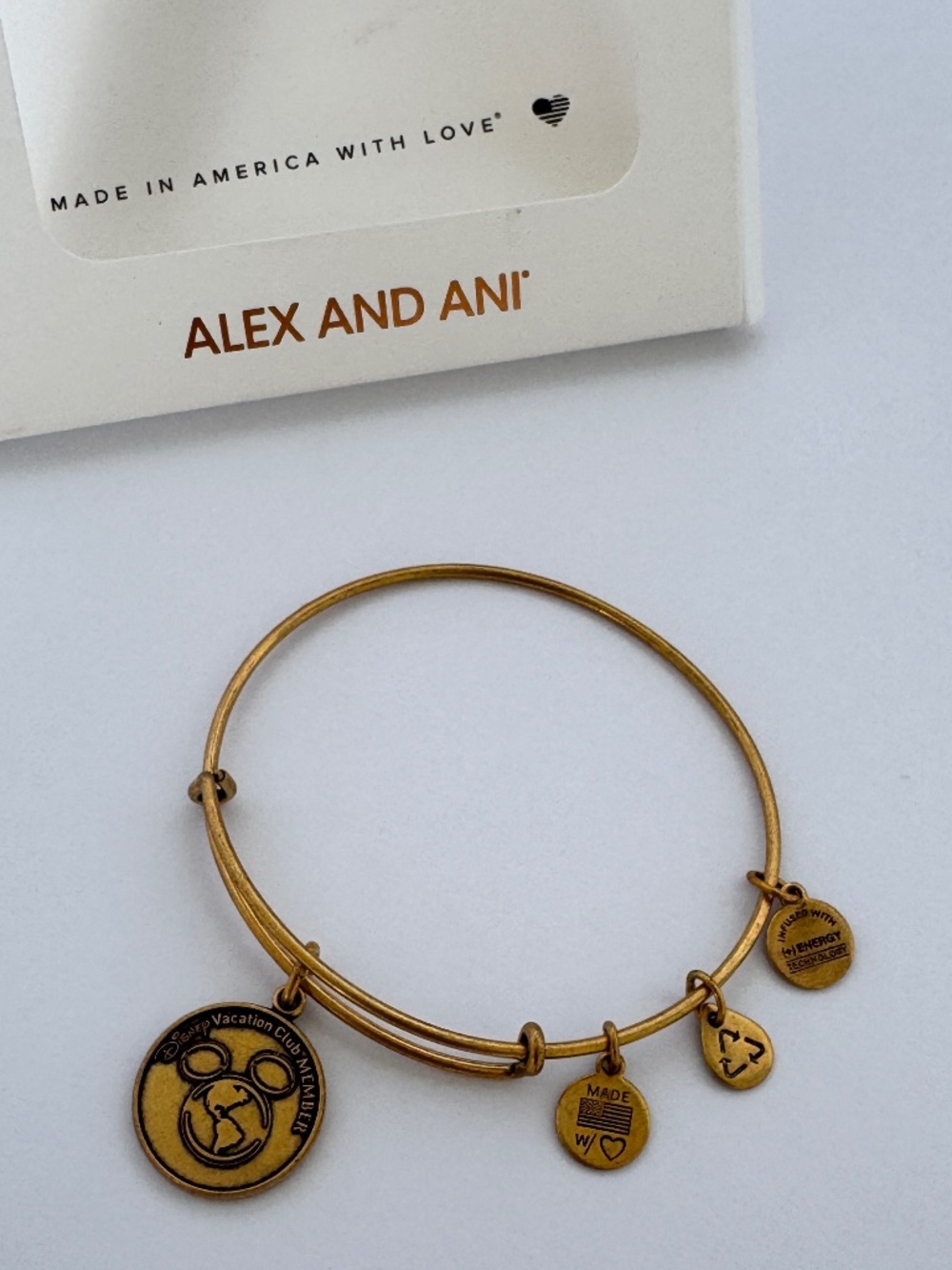 Disney Vacation Club Member Alex and Ani Gold Tone Expandable Bangle Bracelet